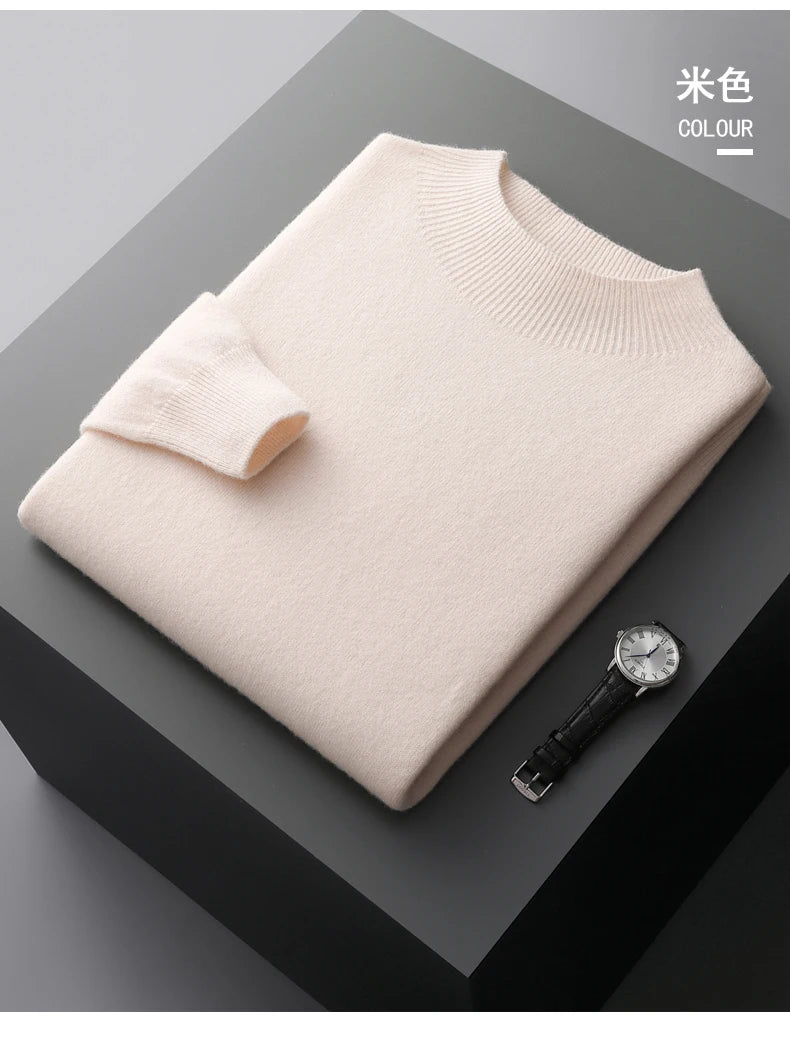 Autumn/Winter New  Men' Cashmere Sweater First-Line Ready-To-Wear Pullover Half Turtleneck Casual Sweater Pure Wool Knit Shirt