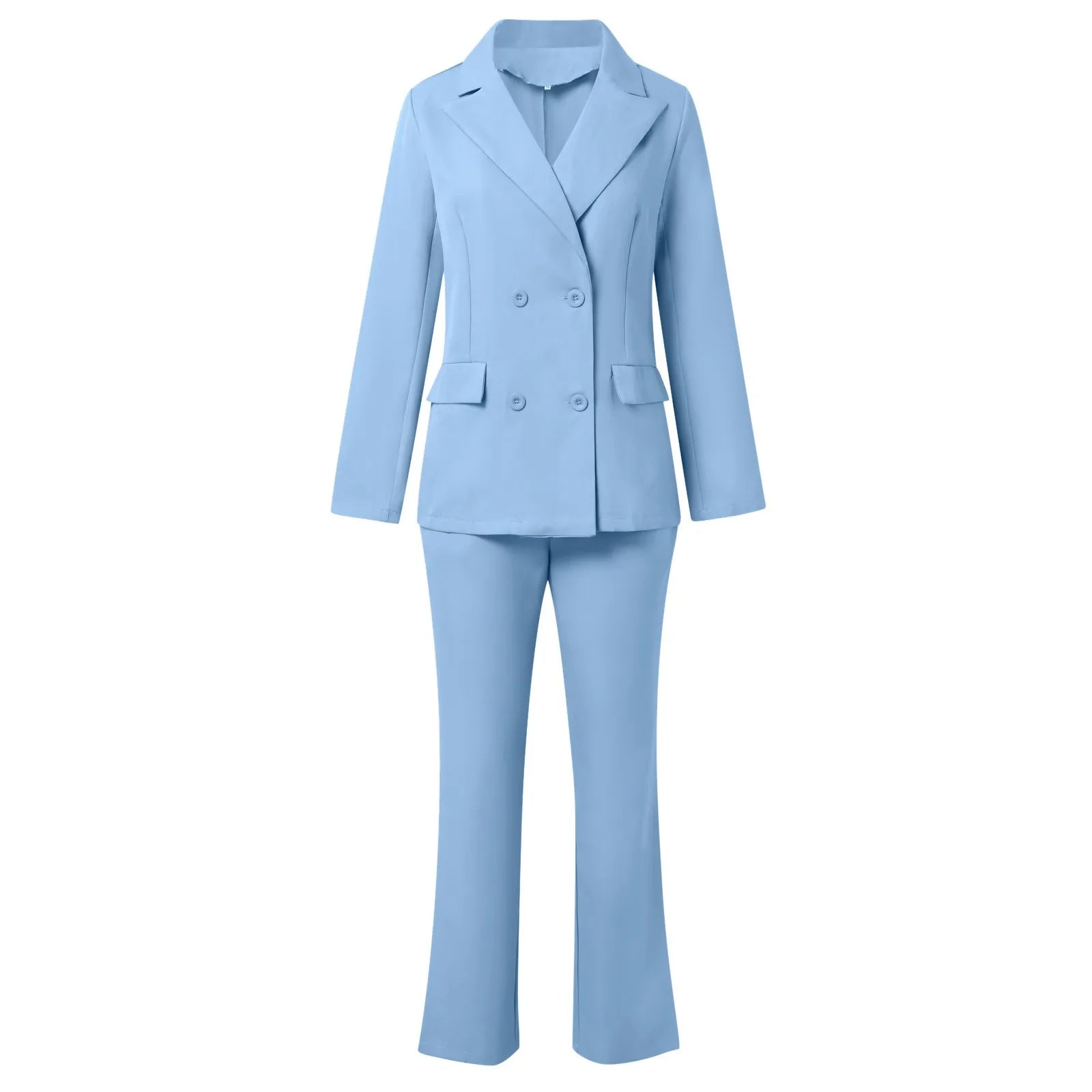 Ladies Lapel Slim Blazers Jacket Tops&Trousers Two Piece Suit Chic Women Solid Work Outfits Autumn Double Breasted Blazer Set