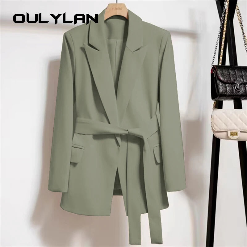 Women's Blazers Spring Autumn Suit Coat Tie Up Jacket Slim Fit Stylish Top Outerwear Office Lady Blazer for Women Clothing