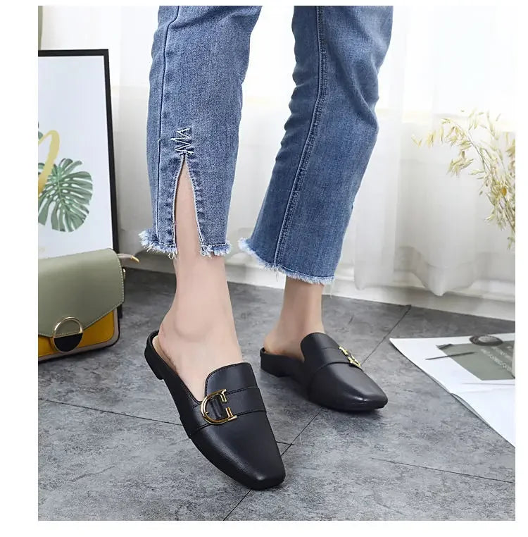 New Women Mules Shoes Outdoor Modern Slippers Soft PVC Flats Slippers Fashion Buckle Slides Shoes Casual Slingback Loafers 2024