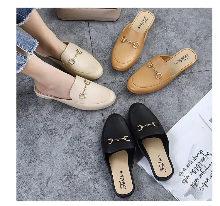 New Women Mules Shoes Outdoor Modern Slippers Soft PVC Flats Slippers Fashion Buckle Slides Shoes Casual Slingback Loafers 2024