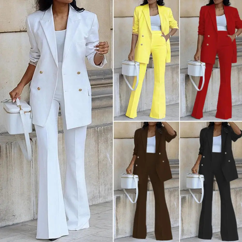 1 Set Suit Coat Pants  Stylish Double Breasted Patchwork  Female Women Suit Outfit