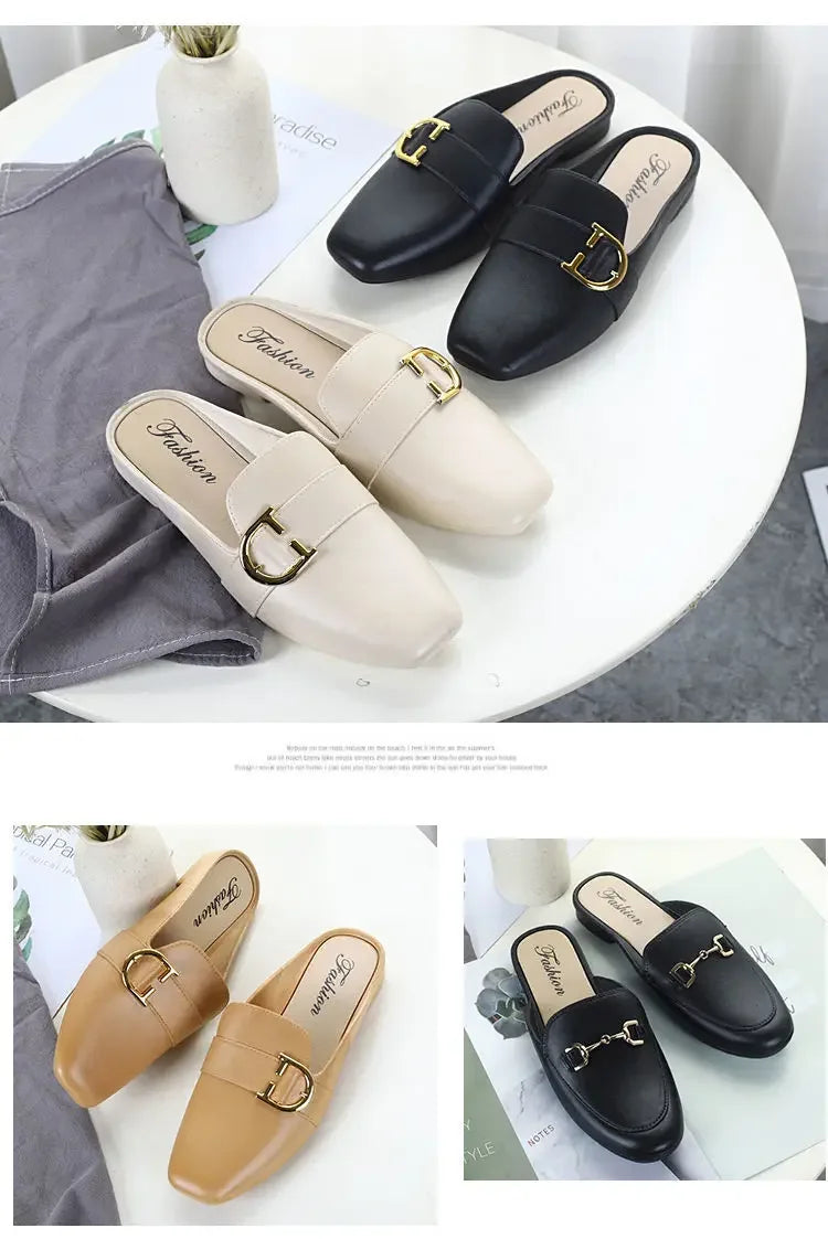 New Women Mules Shoes Outdoor Modern Slippers Soft PVC Flats Slippers Fashion Buckle Slides Shoes Casual Slingback Loafers 2024