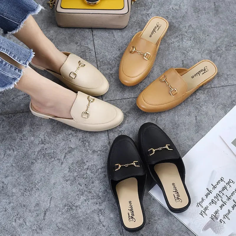 New Women Mules Shoes Outdoor Modern Slippers Soft PVC Flats Slippers Fashion Buckle Slides Shoes Casual Slingback Loafers 2024