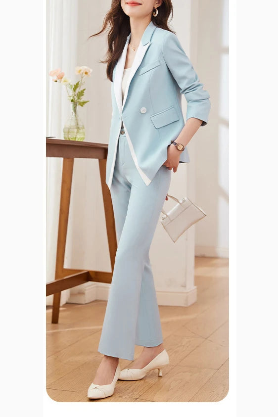 Yitimuceng Elegant Office Blazer for Women Long Sleeve New Pattern Solid Simplicity Slim Lapel Double Breasted Pant Suits