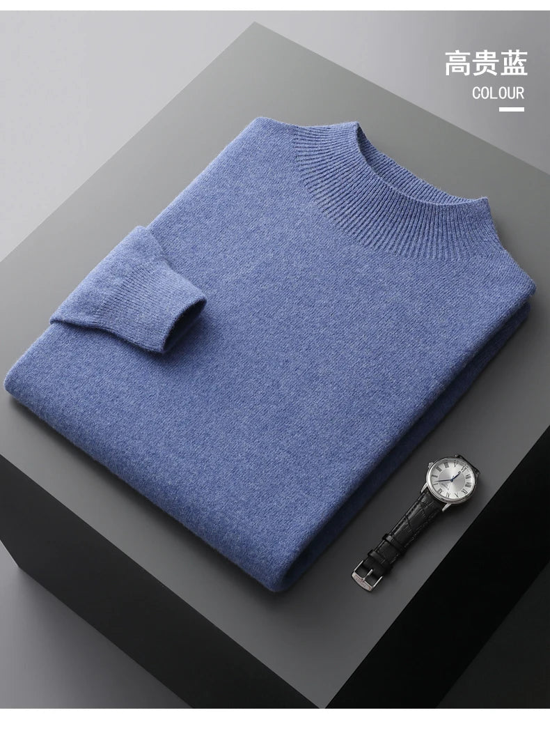 Autumn/Winter New  Men' Cashmere Sweater First-Line Ready-To-Wear Pullover Half Turtleneck Casual Sweater Pure Wool Knit Shirt