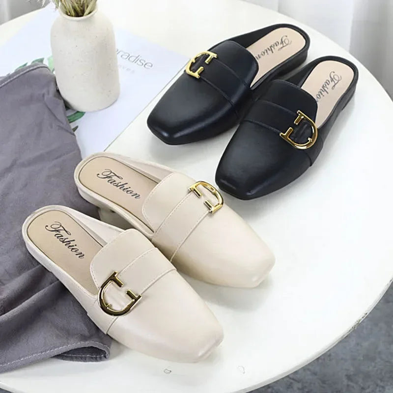 New Women Mules Shoes Outdoor Modern Slippers Soft PVC Flats Slippers Fashion Buckle Slides Shoes Casual Slingback Loafers 2024