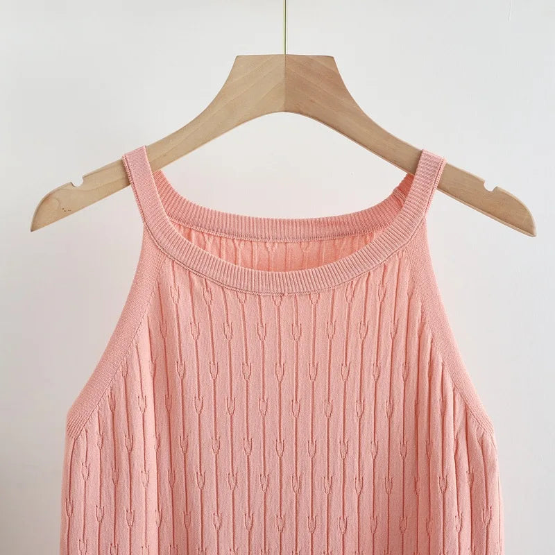 2023 Hanging Camisole Solid Color Knitting Underneath Sexy Sleeveless Bottoming Shirt Blouse Women