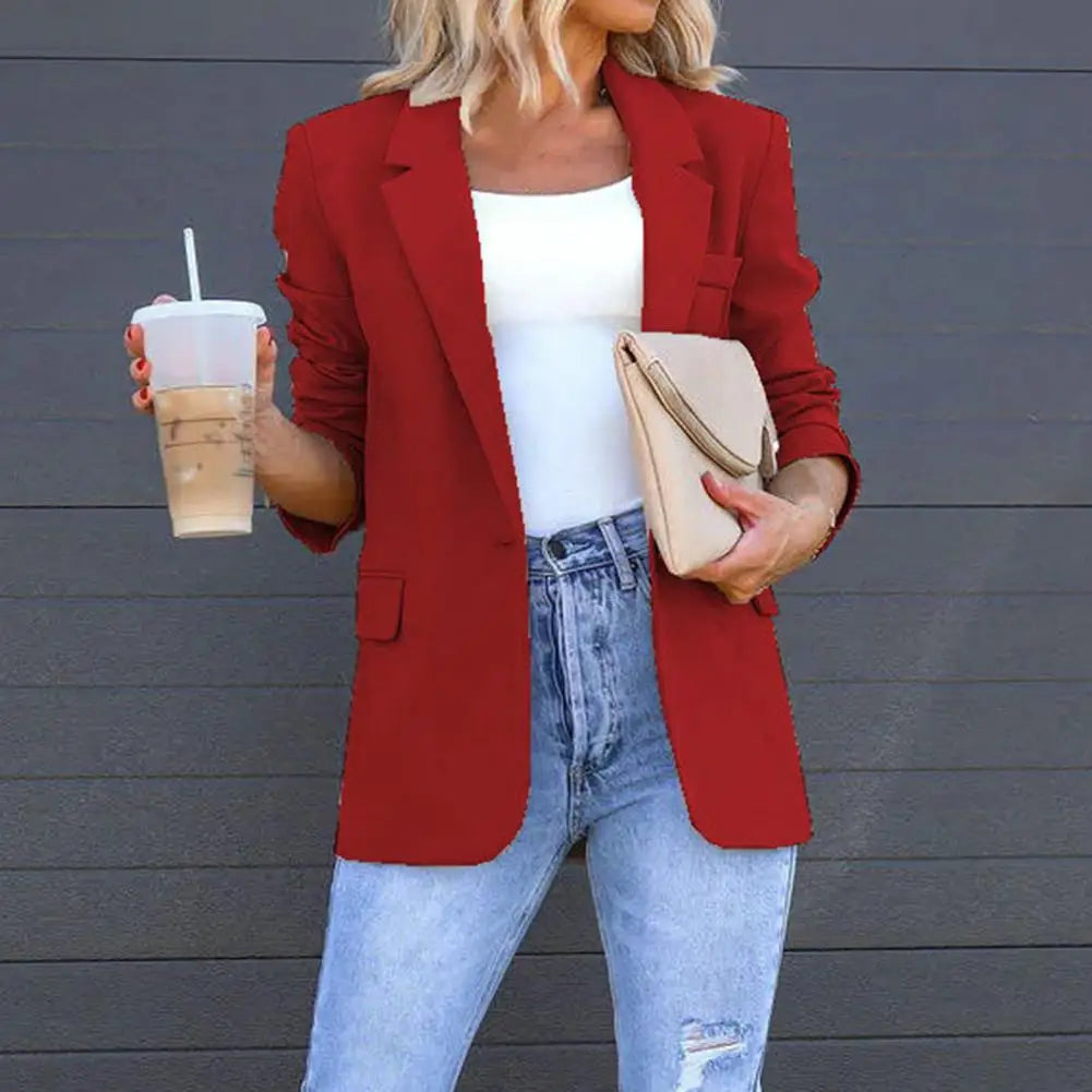 Chic Woman Button Placket Pure Color Temperament Casual Blazer Comfortable Suit Coat Back Split Hem Female Clothing