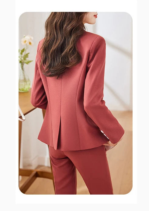 Yitimuceng Elegant Office Blazer for Women Long Sleeve New Pattern Solid Simplicity Slim Lapel Double Breasted Pant Suits