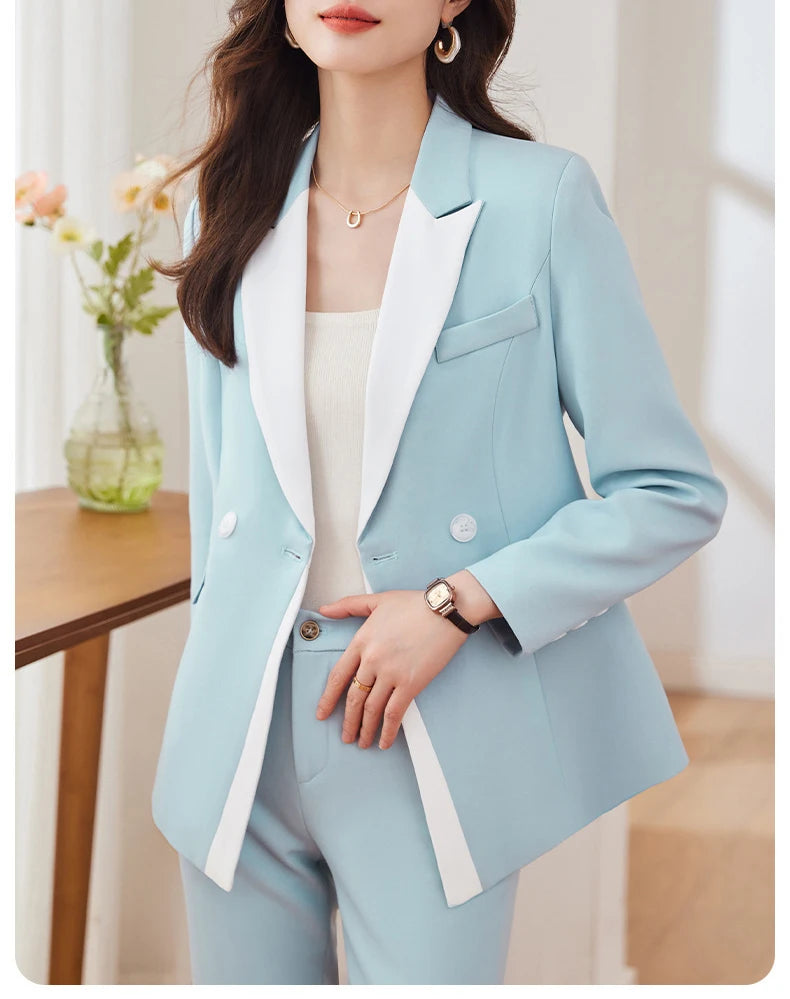 Yitimuceng Elegant Office Blazer for Women Long Sleeve New Pattern Solid Simplicity Slim Lapel Double Breasted Pant Suits