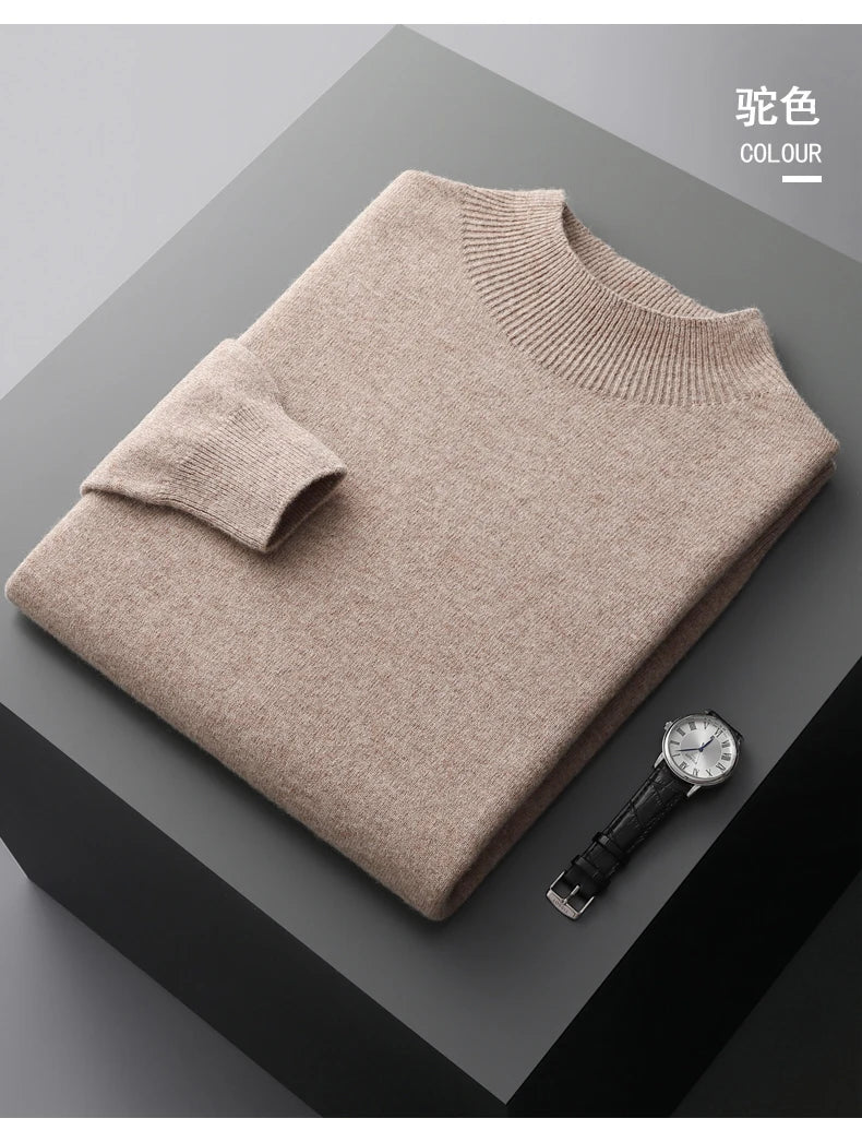 Autumn/Winter New  Men' Cashmere Sweater First-Line Ready-To-Wear Pullover Half Turtleneck Casual Sweater Pure Wool Knit Shirt