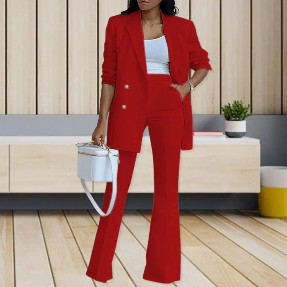 1 Set Suit Coat Pants  Stylish Double Breasted Patchwork  Female Women Suit Outfit