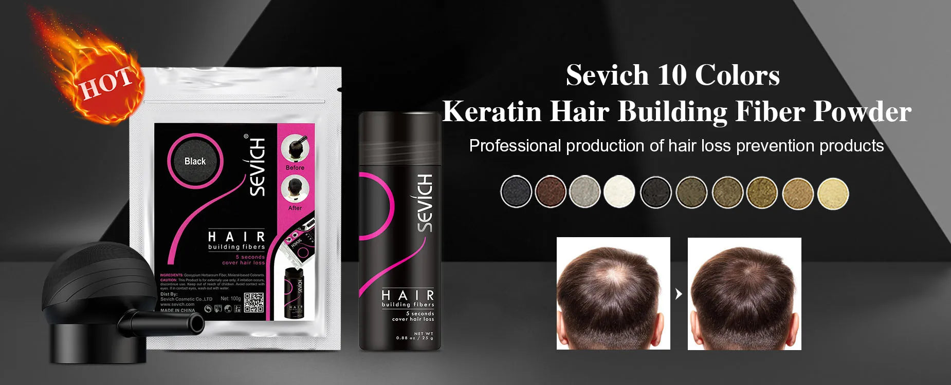 Sevich 3pcs/Lot Hair Fiber Powder+Hair Styling Spray+Nozzle Applicator Pump Keratin Hair Building Fiber Powder Hair Loss Product