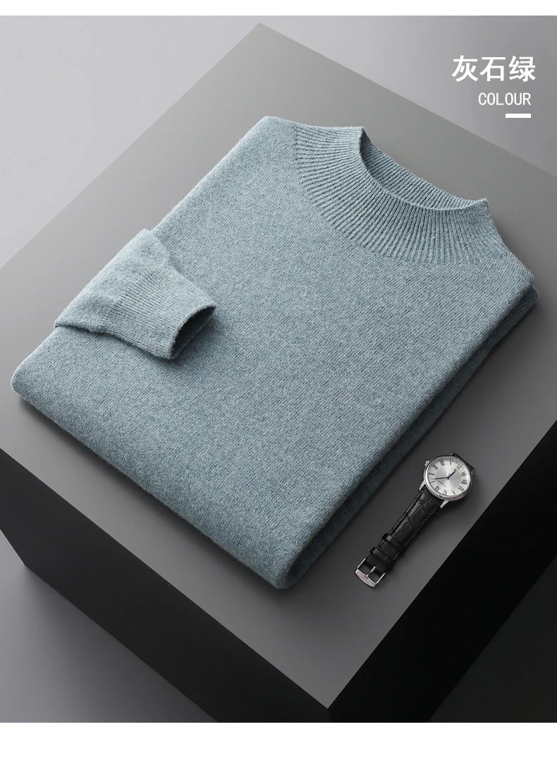 Autumn/Winter New  Men' Cashmere Sweater First-Line Ready-To-Wear Pullover Half Turtleneck Casual Sweater Pure Wool Knit Shirt