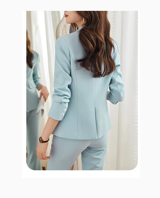 Yitimuceng Elegant Office Blazer for Women Long Sleeve New Pattern Solid Simplicity Slim Lapel Double Breasted Pant Suits