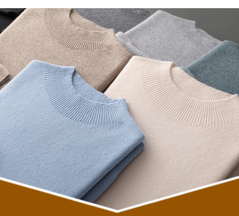 Autumn/Winter New  Men' Cashmere Sweater First-Line Ready-To-Wear Pullover Half Turtleneck Casual Sweater Pure Wool Knit Shirt