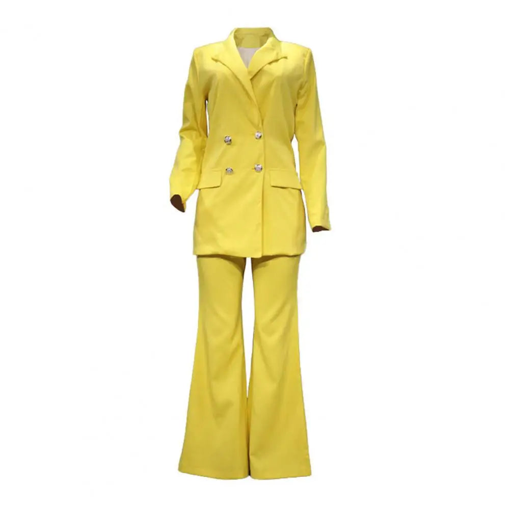 1 Set Suit Coat Pants  Stylish Double Breasted Patchwork  Female Women Suit Outfit