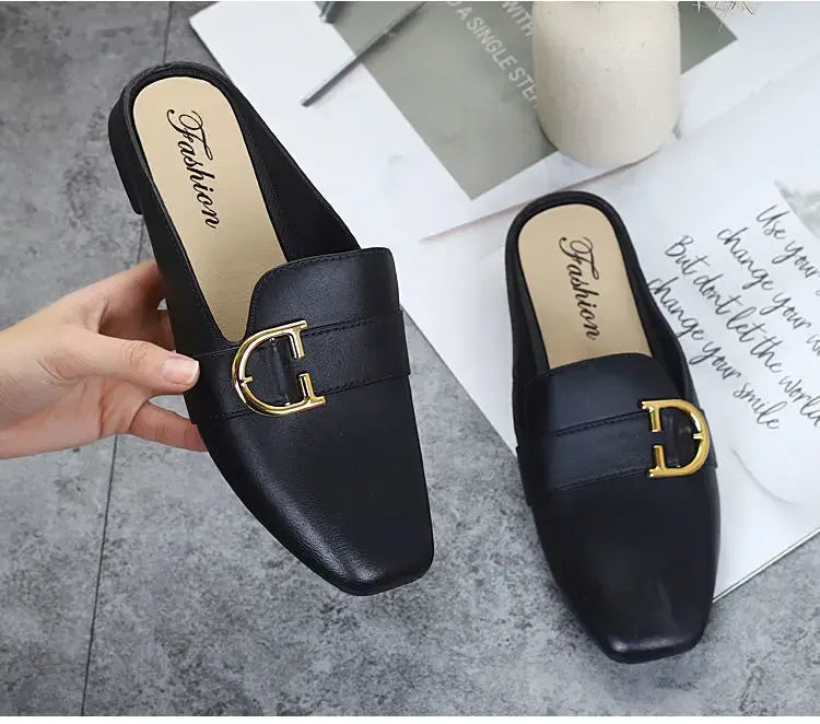 New Women Mules Shoes Outdoor Modern Slippers Soft PVC Flats Slippers Fashion Buckle Slides Shoes Casual Slingback Loafers 2024