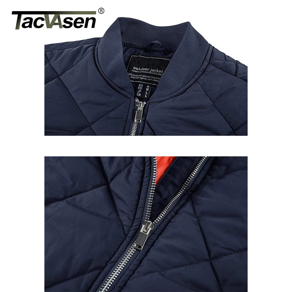 TACVASEN Men's Padded Jackets Winter Full Zipper Windproof Working Casual Coats Fall Winter Thick Warm Baseball Varsity Jacket