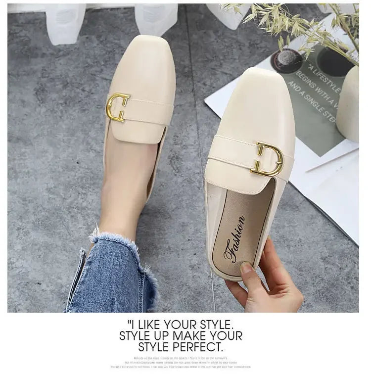 New Women Mules Shoes Outdoor Modern Slippers Soft PVC Flats Slippers Fashion Buckle Slides Shoes Casual Slingback Loafers 2024