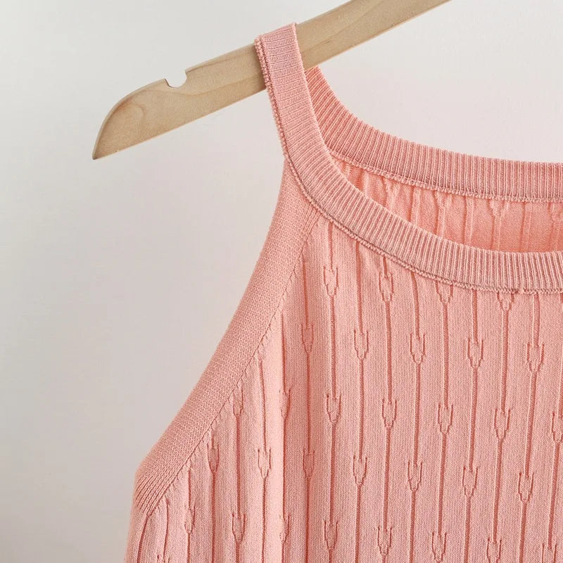 2023 Hanging Camisole Solid Color Knitting Underneath Sexy Sleeveless Bottoming Shirt Blouse Women