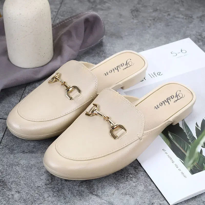 New Women Mules Shoes Outdoor Modern Slippers Soft PVC Flats Slippers Fashion Buckle Slides Shoes Casual Slingback Loafers 2024