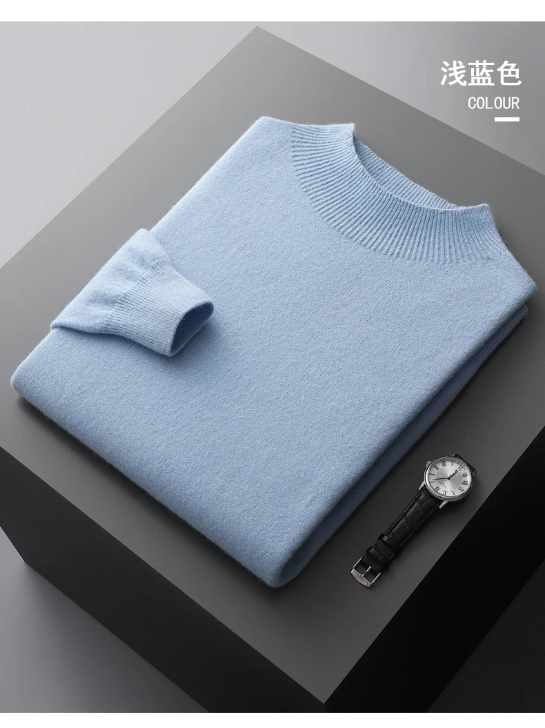 Autumn/Winter New  Men' Cashmere Sweater First-Line Ready-To-Wear Pullover Half Turtleneck Casual Sweater Pure Wool Knit Shirt