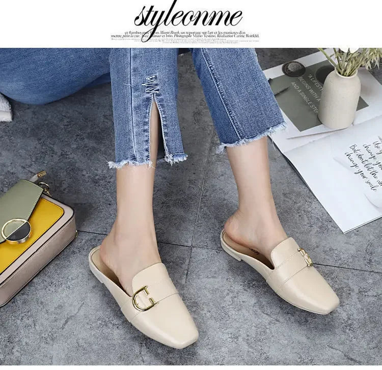 New Women Mules Shoes Outdoor Modern Slippers Soft PVC Flats Slippers Fashion Buckle Slides Shoes Casual Slingback Loafers 2024