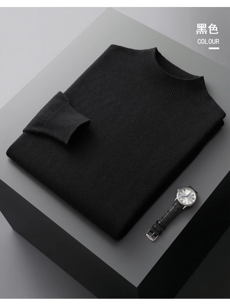 Autumn/Winter New  Men' Cashmere Sweater First-Line Ready-To-Wear Pullover Half Turtleneck Casual Sweater Pure Wool Knit Shirt