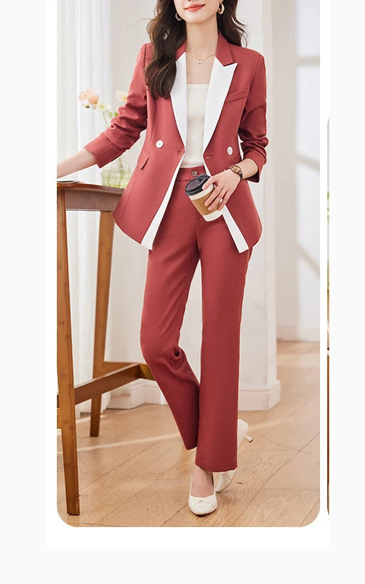 Yitimuceng Elegant Office Blazer for Women Long Sleeve New Pattern Solid Simplicity Slim Lapel Double Breasted Pant Suits