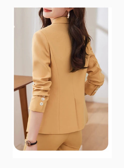 Yitimuceng Elegant Office Blazer for Women Long Sleeve New Pattern Solid Simplicity Slim Lapel Double Breasted Pant Suits