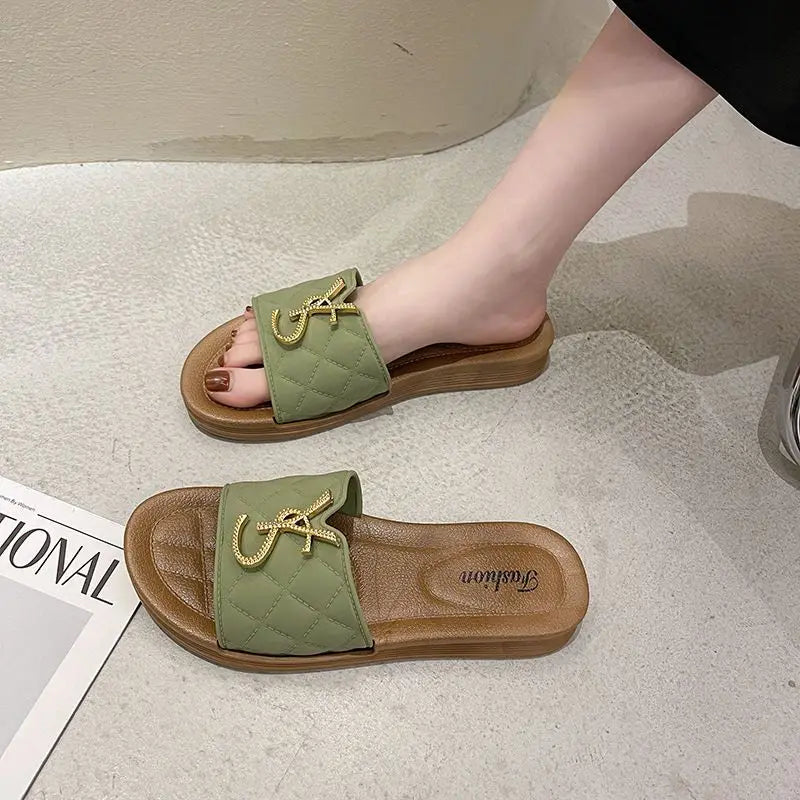 Summer Women Slippers Luxury Designer Korean PU Leather Ladies Outdoor Sandals Indoor Office Anti-slip Flip Flops Pregnant Women