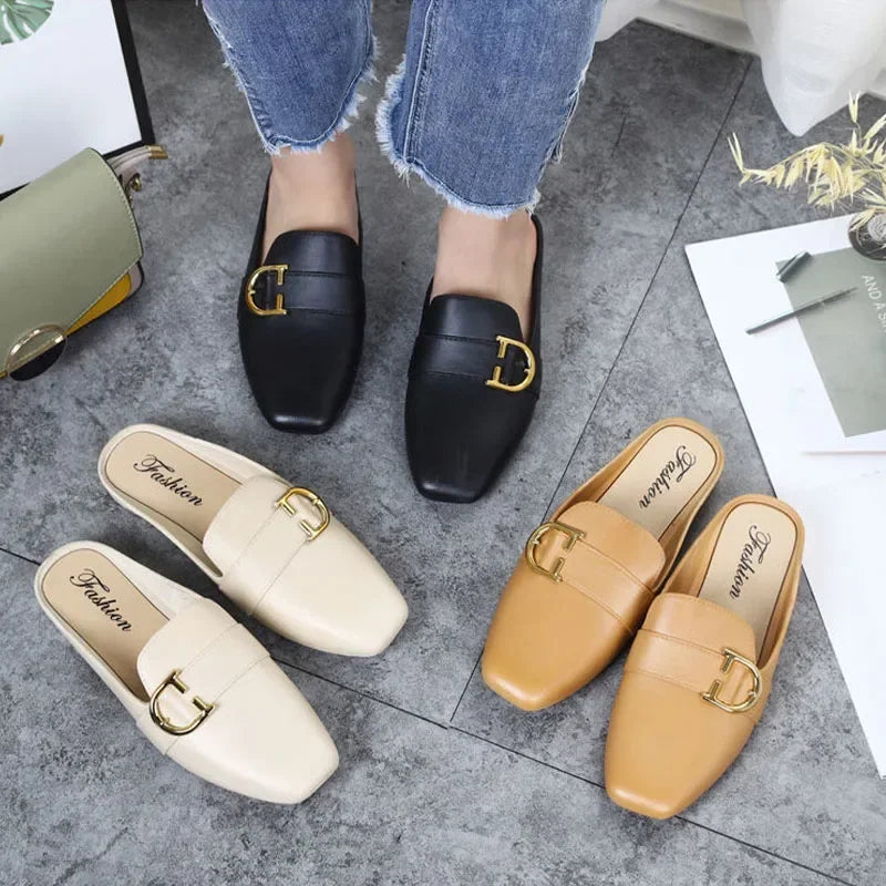 New Women Mules Shoes Outdoor Modern Slippers Soft PVC Flats Slippers Fashion Buckle Slides Shoes Casual Slingback Loafers 2024