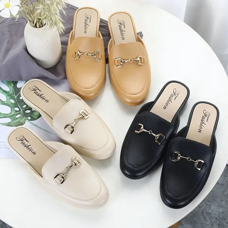 New Women Mules Shoes Outdoor Modern Slippers Soft PVC Flats Slippers Fashion Buckle Slides Shoes Casual Slingback Loafers 2024