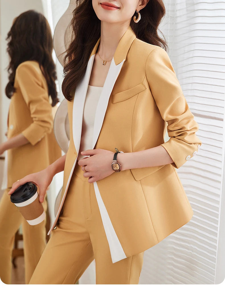 Yitimuceng Elegant Office Blazer for Women Long Sleeve New Pattern Solid Simplicity Slim Lapel Double Breasted Pant Suits