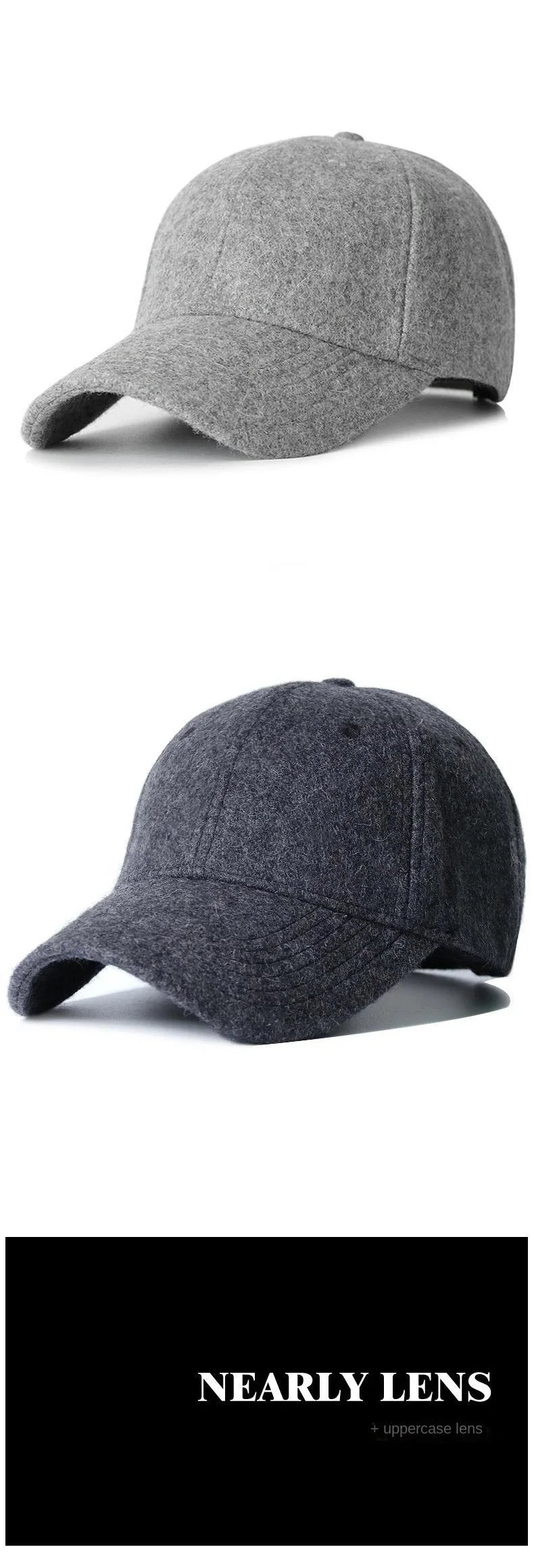 Baseball Cap for Men Winter Wool Hat Keep Warm Big Head Circumference Thickened Solid Color Trucker Cap Dad Hat High Quality