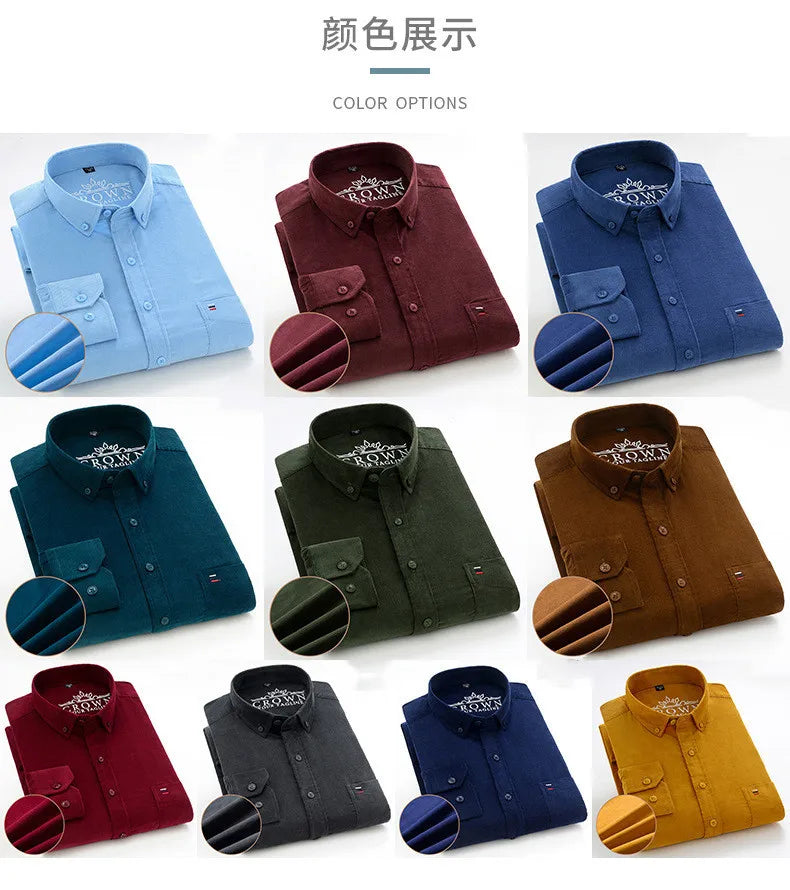 100% Cotton Plus Size 7XL Corduroy Shirt Mens Casual Long Sleeve Regular Fit Business Dress Shirts For Male Comfortable Pocket