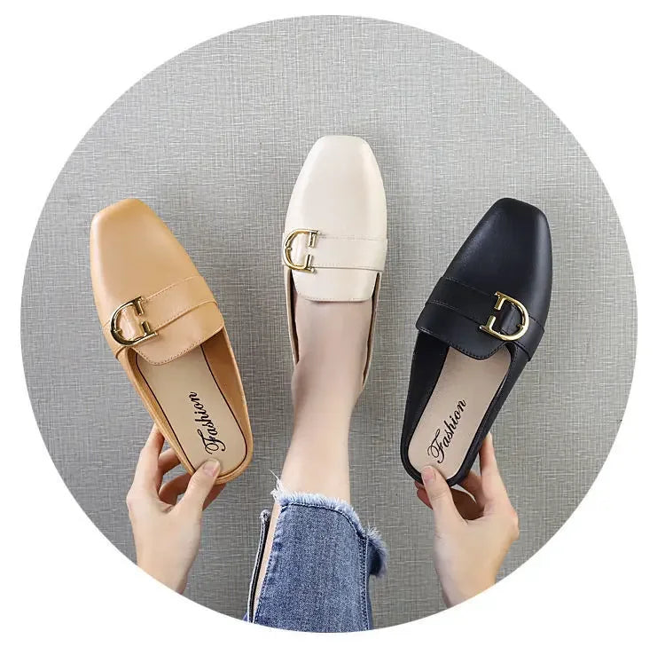 New Women Mules Shoes Outdoor Modern Slippers Soft PVC Flats Slippers Fashion Buckle Slides Shoes Casual Slingback Loafers 2024