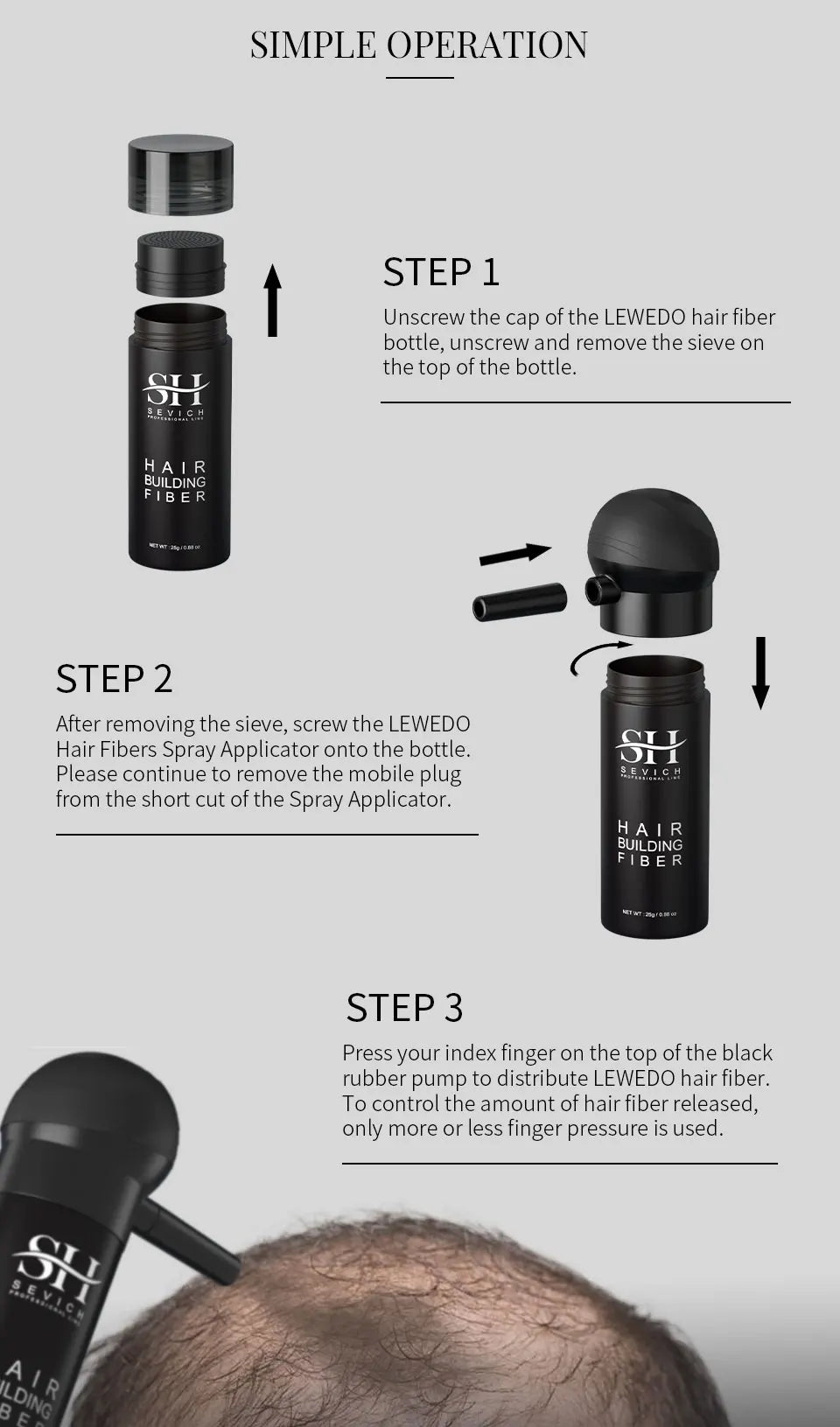 Sevich 3pcs/Lot Hair Fiber Powder+Hair Styling Spray+Nozzle Applicator Pump Keratin Hair Building Fiber Powder Hair Loss Product