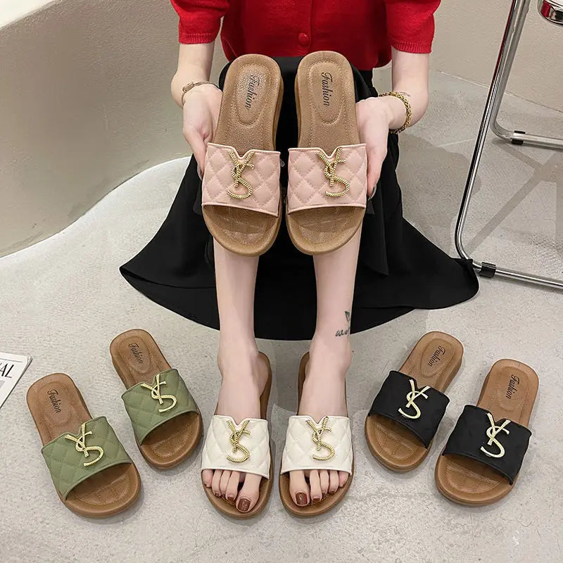 Summer Women Slippers Luxury Designer Korean PU Leather Ladies Outdoor Sandals Indoor Office Anti-slip Flip Flops Pregnant Women