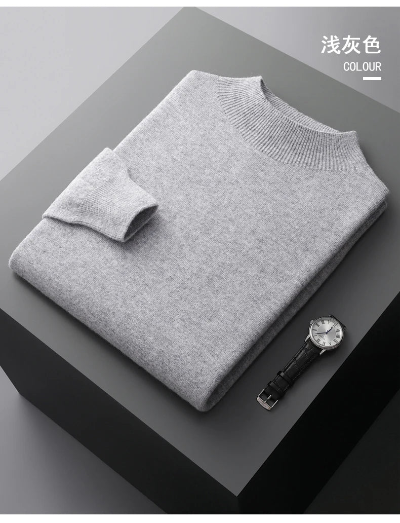 Autumn/Winter New  Men' Cashmere Sweater First-Line Ready-To-Wear Pullover Half Turtleneck Casual Sweater Pure Wool Knit Shirt