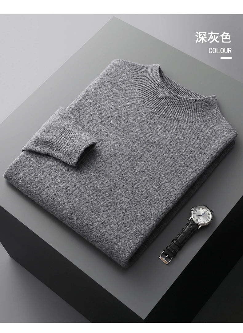 Autumn/Winter New  Men' Cashmere Sweater First-Line Ready-To-Wear Pullover Half Turtleneck Casual Sweater Pure Wool Knit Shirt