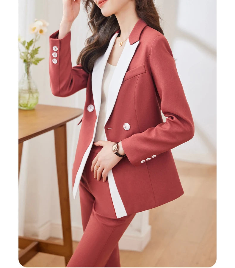 Yitimuceng Elegant Office Blazer for Women Long Sleeve New Pattern Solid Simplicity Slim Lapel Double Breasted Pant Suits