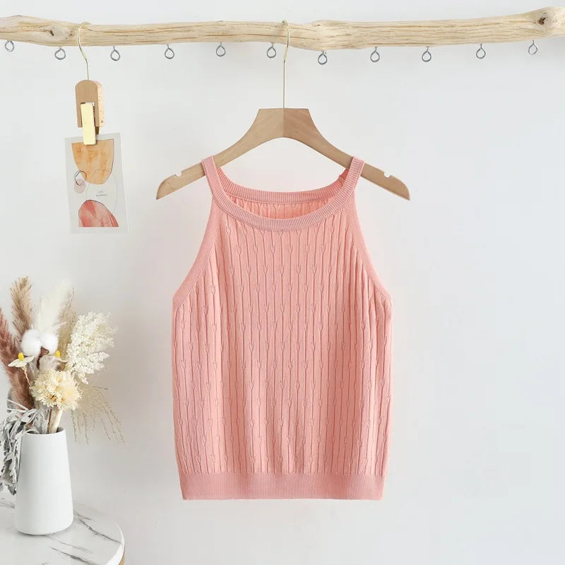 2023 Hanging Camisole Solid Color Knitting Underneath Sexy Sleeveless Bottoming Shirt Blouse Women