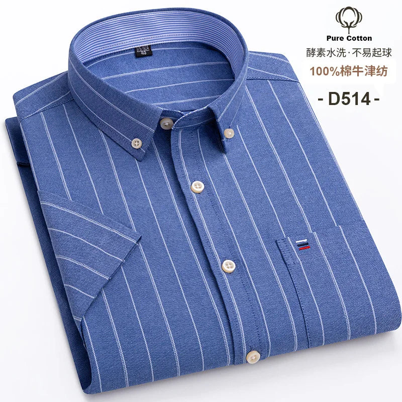 6XL 7XL 100% cotton men's short sleeve shirt Summer non-ironing Business casual Plus size High quality breathable plaid