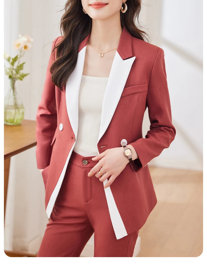 Yitimuceng Elegant Office Blazer for Women Long Sleeve New Pattern Solid Simplicity Slim Lapel Double Breasted Pant Suits