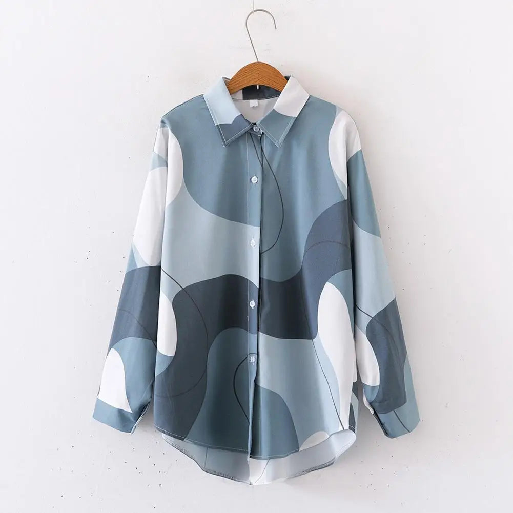 Women Loose Fit Shirt Elegant Lapel Long Sleeve Women's Shirt for Office Lady Daily Wear Loose Fit Single Breasted Color